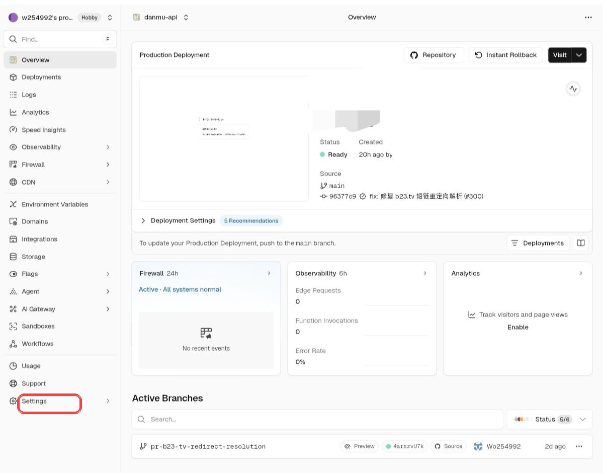 Vercel 项目 Overview 页面左侧栏点击 Settings